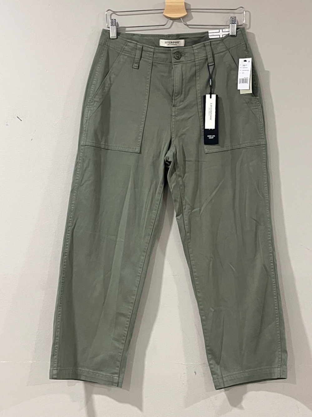 Liverpool Olive Utility Wide-Leg Crop Pants